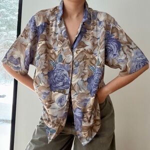 Vintage Tan Jay Floral Button-Up Shirt | Size 10